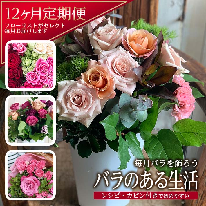 【ふるさと納税】≪12ヶ月定期便≫毎月バラを飾ろう「バラのある生活12」 年12回 お申込み翌月から毎月お届け ※離島発送不可 花