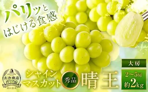 シャインマスカット 晴王 秀品 大房 2 ～ 5房 約2kg ぶどう ブドウ 葡萄 マスカット 果物 くだもの フルーツ 果実 種なし 皮ごと 国産 岡山県産 冷蔵 【 2026年9月上旬から11月下旬迄発送 】