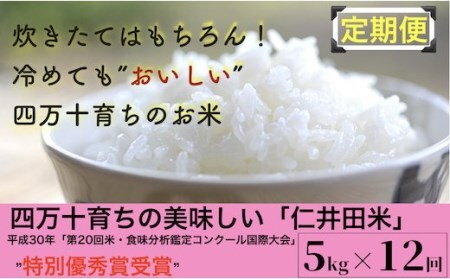 ◎令和5年産米◎四万十育ちの美味しい仁井田米（香り米入り）。【 5kg×12回の定期便】高知のにこまるは四万十の仁井田米／Rbmu-06