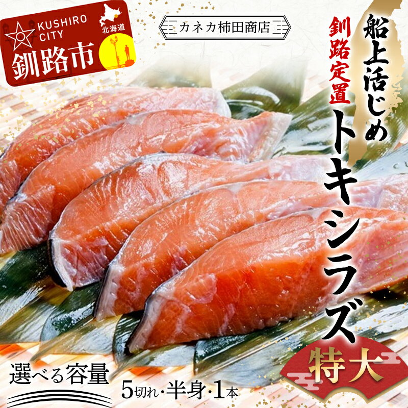 【ふるさと納税】容量が選べる 新もの 船上活じめ 釧路 定置 トキシラズ 1本 半身 5切れ 北海道 釧路 ふるさと納税 鮭 サケ トキシラズ 時知らず 時鮭 時不知鮭 甘塩 魚 魚介 海産物 F4F-8274var