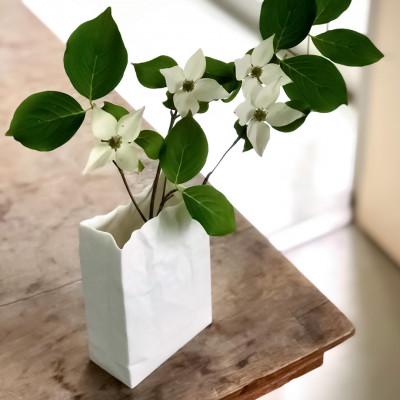 ふるさと納税 瀬戸市 【瀬戸焼】ニュークリンクルスーパーバッグ#2 花器 ホワイト【セラミック・ジャパン】