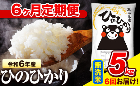 令和6年産 無洗米 【6ヶ月定期便】 ひのひかり 5kg《お申し込み月の翌月から出荷開始》 熊本県産 無洗米 精米 氷川町 ひの 送料無料 ヒノヒカリ コメ 便利 ブランド米 お米 おこめ 熊本