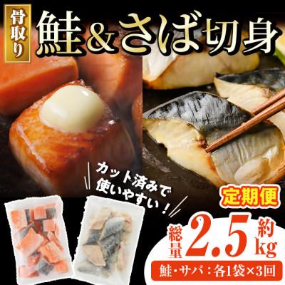 ふるさと納税 門川町 【毎月定期便】骨取りさば切身と鮭カットのセット(合計約860g)全3回