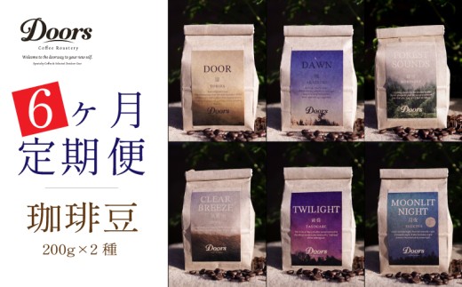 定期便 Single Origin コーヒー豆 全6回 6種 (200g×2種×6回) (シングルオリジン スペシャルティコーヒー  スペシャリティ 豆 6ヶ月 ブレンド シングル 珈琲 豆 珈琲豆 自家焙煎 京都 笠置町 Doors Coffee Roastery