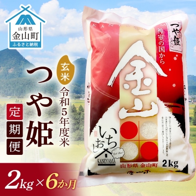 【2023年産米 定期便】金山産米「つや姫」2kg【玄米】×6ヶ月 計12kg F4B-0192