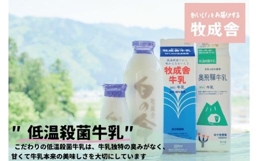 【定期便3か月】飛騨産生乳100％！美味しい低温殺菌牛乳6本×3回 毎月1回お届け 乳製品 牛乳 牧成舎 DF105