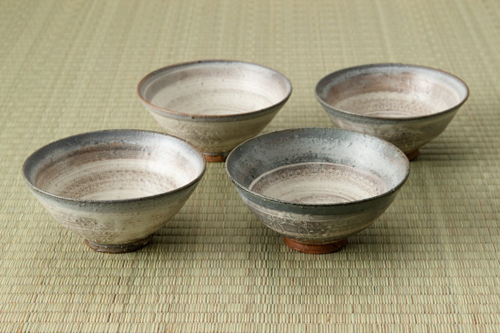 
            【土平窯】三島唐津飯碗4個セット
          