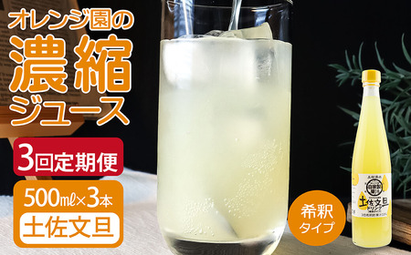 オレンジ園の濃縮ジュース 土佐文旦 500ml 3本 3回定期便 希釈用 【J00108】