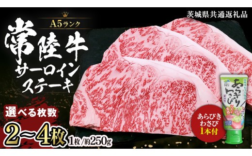 
                  《 選べる 枚数 》 常陸牛 A5 等級 サーロイン ステーキ あらびき わさび 1本付き ( 茨城県共通返礼品 ) 黒毛和牛 国産黒毛和牛 和牛 国産 牛肉 牛 お肉 肉 ひたち牛 ワサビ 山葵 真空パック [CD010sa00]
                