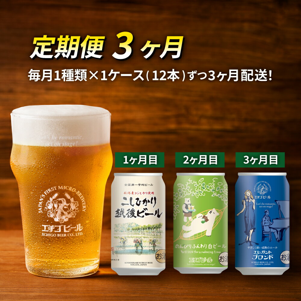 【ふるさと納税】【定期便3ヶ月】エチゴビール【1ヶ月目】こしひかり越後ビール350ml缶×12本【2ヶ月目】のんびりふんわり白ビール350ml缶×12本【3ヶ月目】エレガントブロンド350ml缶×12本 ビール 350ml 12本 酒 クラフトビール 3回 お楽しみ