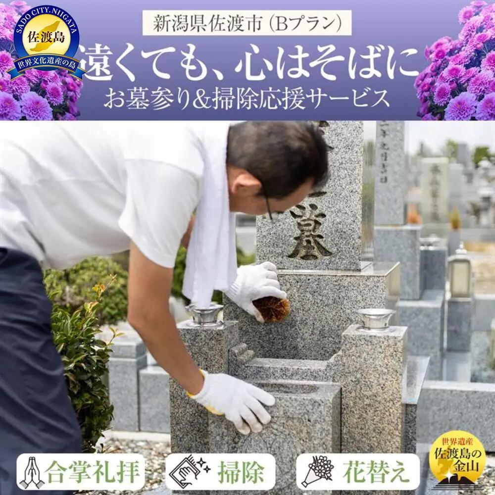 お墓参り代行 サービスB 1回 佐渡市|合掌 清掃（周辺の雑草・落葉除去、備品整備、墓石水洗い） お線香 花のお供え 報告書お届け 新潟県