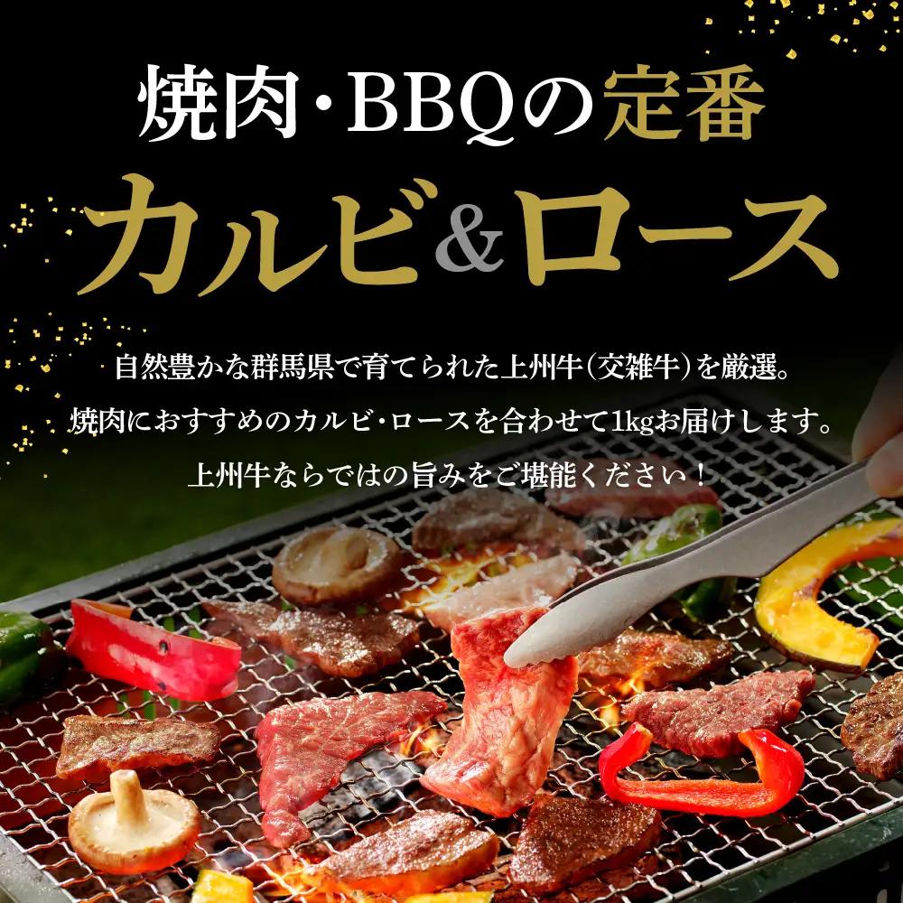 上州牛 カルビ ロース 満足 セット 約1.0kg (各500g×計2パック) 群馬県 千代田町※沖縄・離島配送不可 