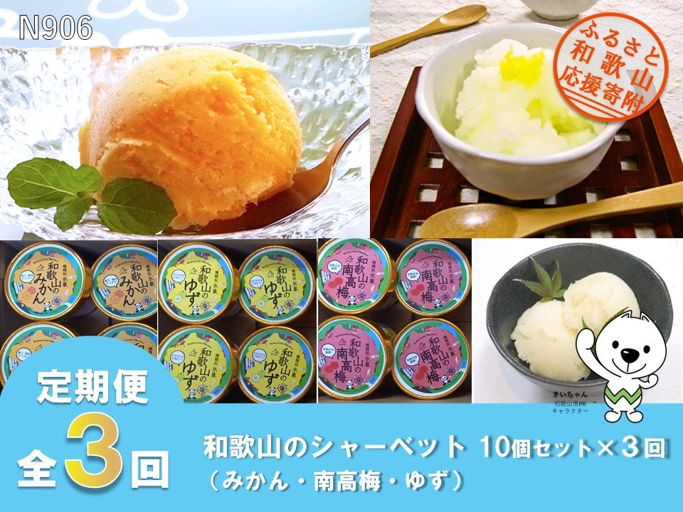 N906 【全3回定期便】和歌山のシャーベット10個セット×全３回（みかん・南高梅・ゆず）有限会社しょう