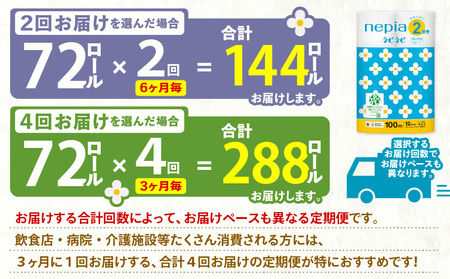 【 全2回 定期便】 紙 のまち苫小牧 ネピネピ トイレットロール 12ロール 2倍巻き シングル 100m 6パック（72ロール×2回） T001-T13 トイレットペーパー 長巻 ソフト シングル