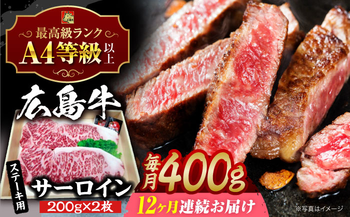 
            【全12回定期便】広島牛 サーロイン ステーキ用 400g （200g×2枚） 三次市 / 広島三次ワイナリー [APAZ084]
          