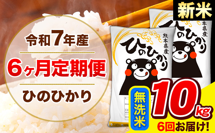新米 米 令和7年産 ひのひかり 【6ヶ月定期便】 無洗米  10kg (5kg×2袋) 計6回お届け 《1月から出荷開始》 熊本県産 無洗米 精米 ひの 米 こめ お米 熊本県 長洲町