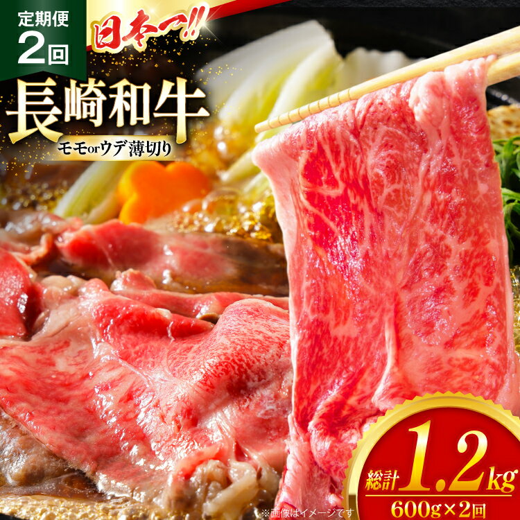【ふるさと納税】和牛 赤身 薄切り 定期便 長崎和牛 モモorウデ 薄切り 600g 2回 総計1.2kg [大川ストアー 長崎県 東彼杵町 hs42bag580060] すき焼き 肉 赤身切り落とし
