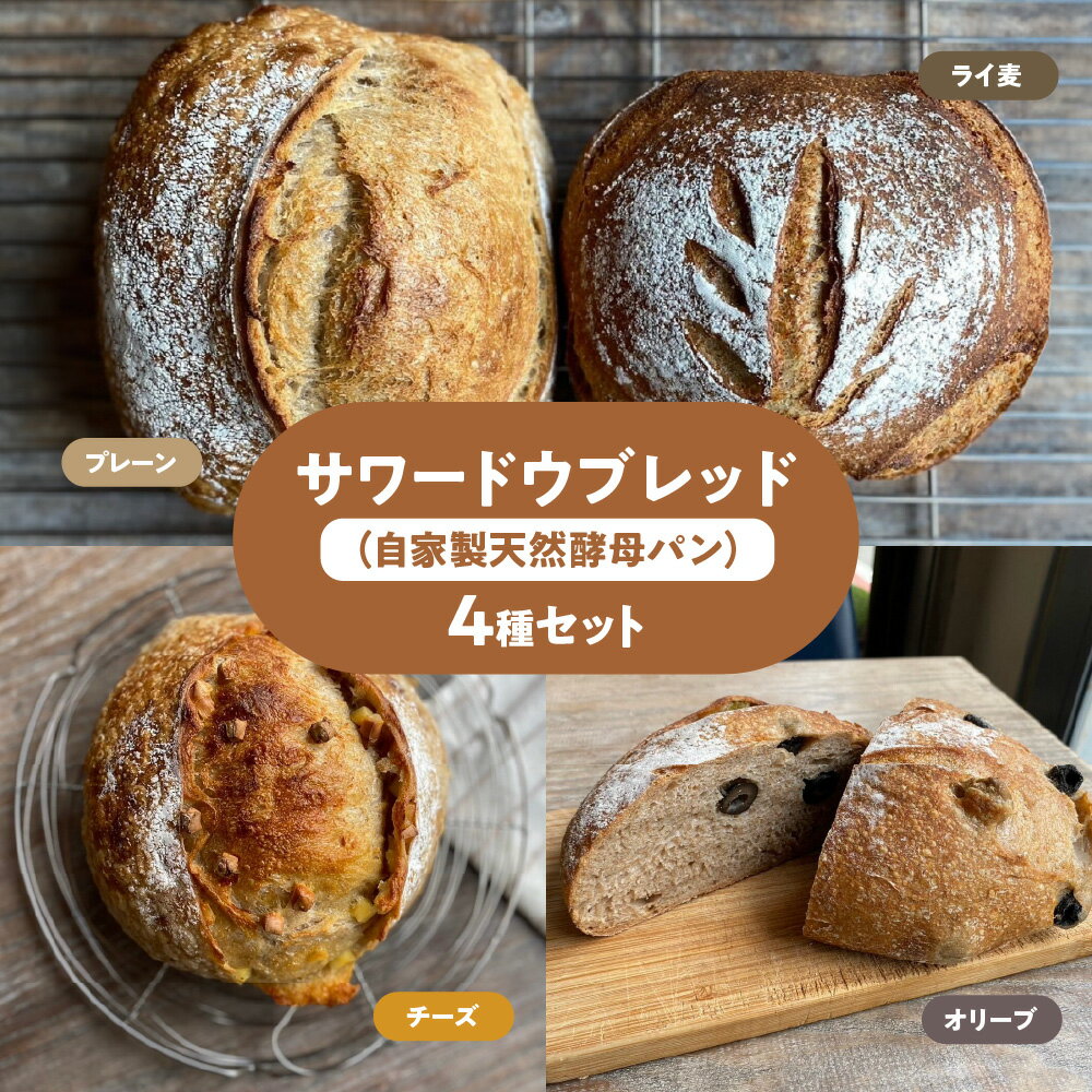 【ふるさと納税】サワードウブレッド 家製天然酵母パン 4種セット プレーン ライ麦 チーズ オリーブ 長時間発酵 健康 血糖値 消化 大阪 阿倍野 THE MARKET ベーカリーカフェ 送料無料 大阪市 大阪府
