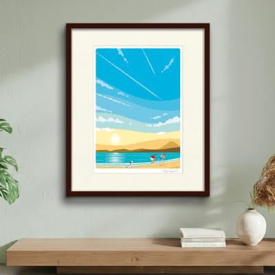 ふるさと納税 茅ヶ崎市 湘南・茅ヶ崎で描く、海を感じるイラストアート『ジークレーアートフレーム　SL-02』(大:四つ切)