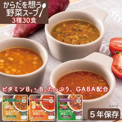 ふるさと納税 出雲市 【からだを想う野菜スープ】3種 計30食セット/レトルト/食物アレルギー対応/長期保存/防災食
