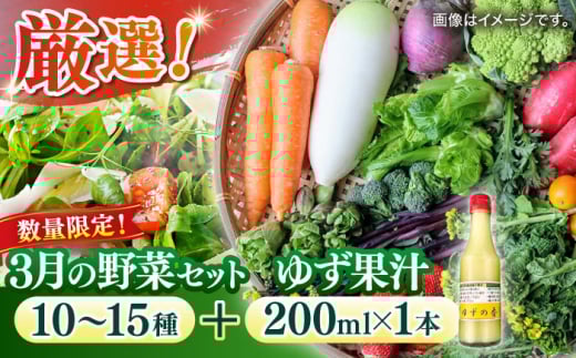 【数量限定】厳選！旬を味わう高槻野菜詰め合わせ 3月（10～15種）＆農家さん自家製ゆず果汁 200ml×1本セット　大阪府高槻市/高槻あぐり[AOCS005] [AOCS005]