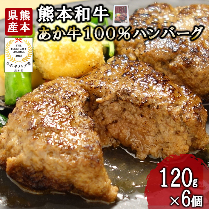 
            【三協畜産】熊本和牛 あか牛 熊本県産 肥育 加工品 阿蘇 熊本 褐毛和種 褐牛 和牛 あか牛100% 牛肉 ハンバーグ 120g 6個 計720g 惣菜 おかず ご飯のお供 熊本名物 ご家庭用 ギフト 贈答用  小国町ふるさと納税
          