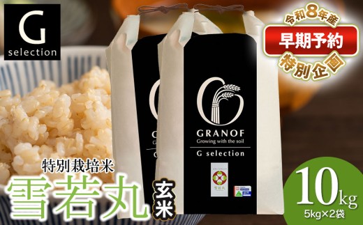 【早期予約特別企画】【令和8年産先行予約】 Gセレクション 特別栽培米 雪若丸 10kg (5kg×2袋) 【玄米】 山形県鶴岡市産 株式会社グラノフ