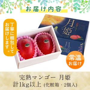 s224 ≪期間・数量限定≫完熟マンゴー月姫(計1kg以上・2個入)鹿児島県さつま町で大切に育てたマンゴーを丁寧に梱包してお届け！化粧箱入りなのでご贈答にも！【ジャパン・アグリ・ビジネス】