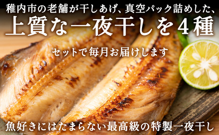 【毎月定期便】【北海道の居酒屋気分】一夜干し 4種セット ほっけ 縞ほっけ 鰊 宗八かれい全2回【配送不可地域：離島・沖縄県】
