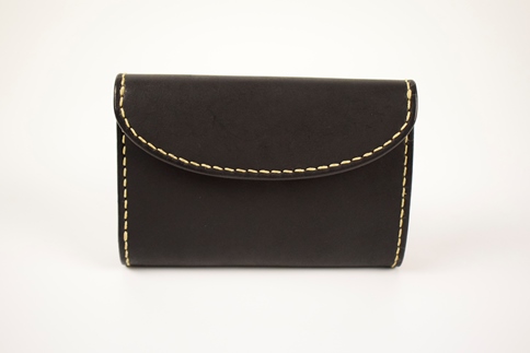 【minca】栃木レザーの三つ折り財布 ミドルサイズ ハンドステッチ滑らかな手触り/Middle wallet 01/ブラック　518【雑貨 ファッション 人気 おすすめ 】