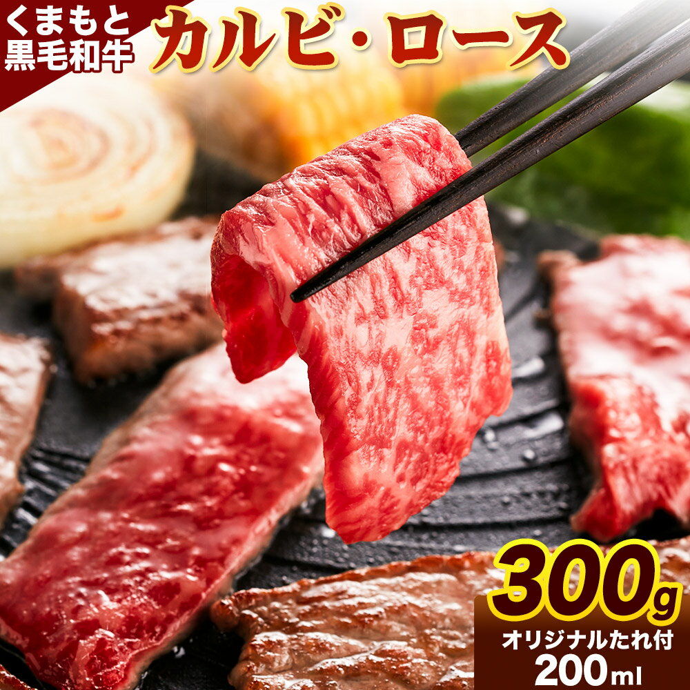 【ふるさと納税】牛肉 くまもと黒毛和牛 カルビ ロース 焼肉 食べ比べセット 300g 150g × 2《30日以内に出荷予定（土日祝除く）》 熊本県 長洲町 くまもと黒毛和牛 黒毛和牛 冷凍 焼肉 カルビ ロース たれ付き 送料無料 富士商株式会社