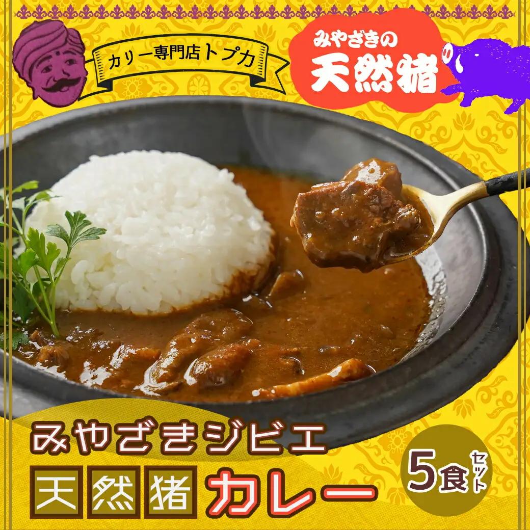 トプカ☆みやざきジビエ天然猪カレー5食セット※ポスト投函〔LD-J905〕_(都城市) カレー専門店 手づくり イノシシ ジビエカレー 和風 レトルト ポスト投函