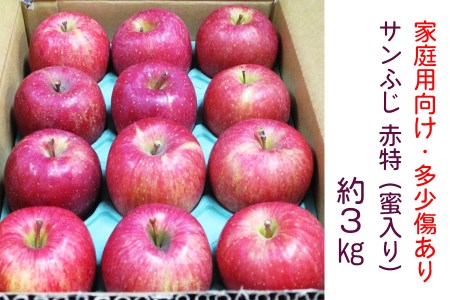[家庭用向け・多少傷あり] サンふじ りんご 赤特(蜜入り) 約3kg(12玉)｜青森産 つがる 津軽 リンゴ 林檎 果物 フルーツ サンフジ 2025年 令和7年 [0717]