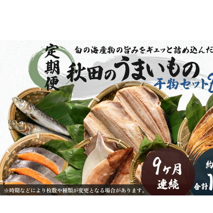 《定期便》9ヶ月連続 干物セット 13品程度(7種類程度）「秋田のうまいものセットB」