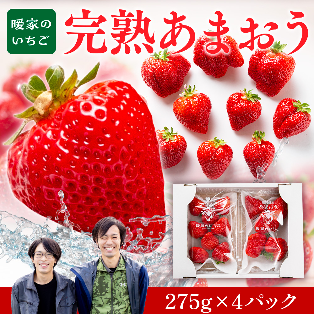 暖家のいちご 完熟あまおう 275g×4パック【2月上旬以降順次発送】AB003
