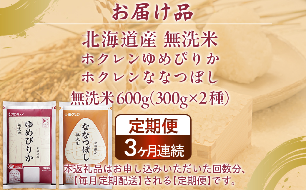 【令和7年産新米先行受付】【3ヶ月定期配送】（無洗米600g）食べ比べセット（ゆめぴりか、ななつぼし） TYUA184