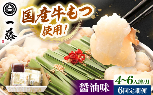 【全6回定期便】【もつ鍋一藤】 国産黒毛和牛のもつ鍋醤油味 4〜6人前 ▼一藤 鍋セット 鍋 もつ鍋 国産 桂川町/Smallcompany株式会社 [ADBX017]