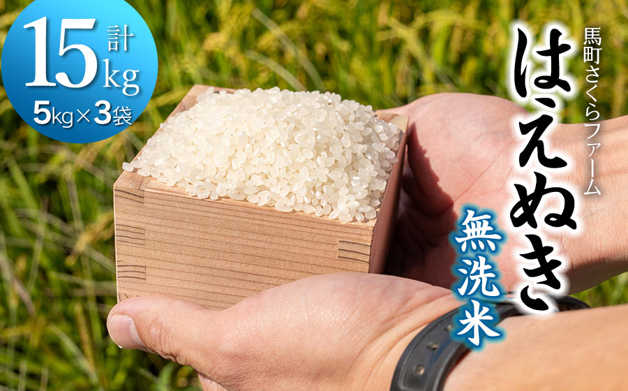 【令和7年産】 馬町さくらファームのはえぬき 無洗米 15kg（5kg×3袋）　K-7147
