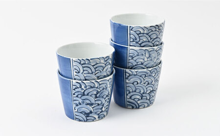 【波佐見焼】 和福 マルチカップ 青海波 5個セット そば猪口 オリジナル 縁起もの【福田陶器店】[PA386]