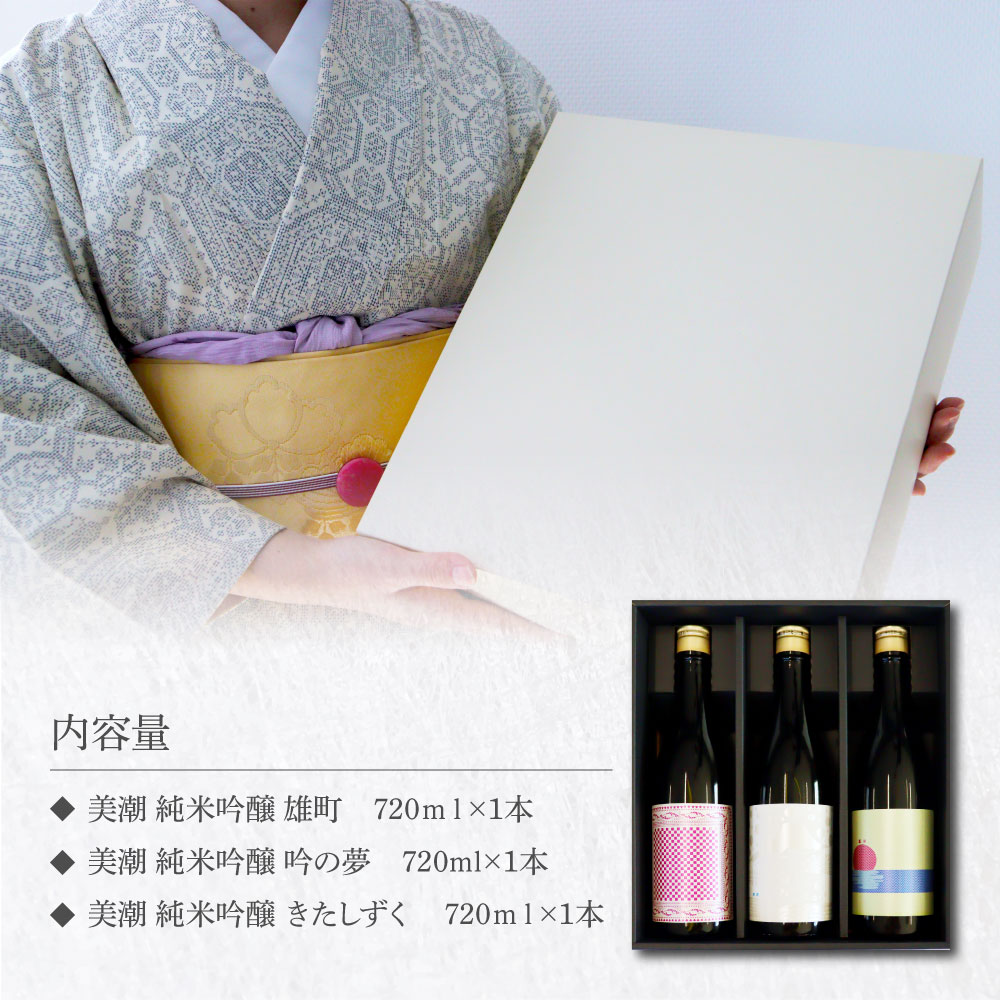 美潮 純米吟醸3本セット 高知県 芸西村 返礼品 日本酒 お酒 仙頭酒造 ふるさと納税限定 720ml 飲み比べセット のみくらべ 雄町 きたしずく お祝い 贈答品 箱入り ギフト