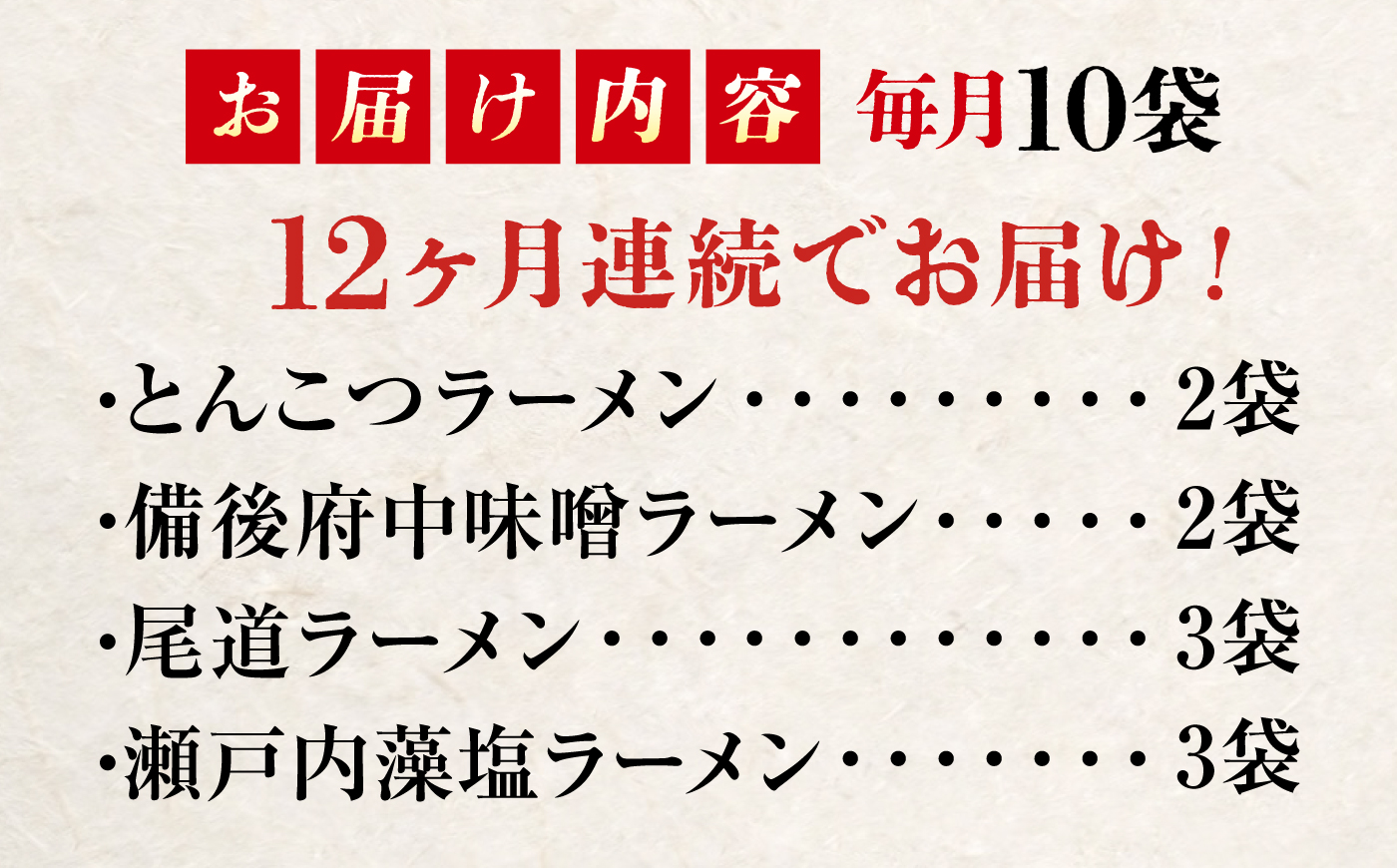 【全12回定期便】瀬戸内 ラーメン 4種 食べ比べセット ( 10食 ) ラーメン らーめん 拉麺 らー麺 麺 ご当地ラーメン 簡単 おいしい めん 広島県福山市/阿藻珍味 [BADF009]