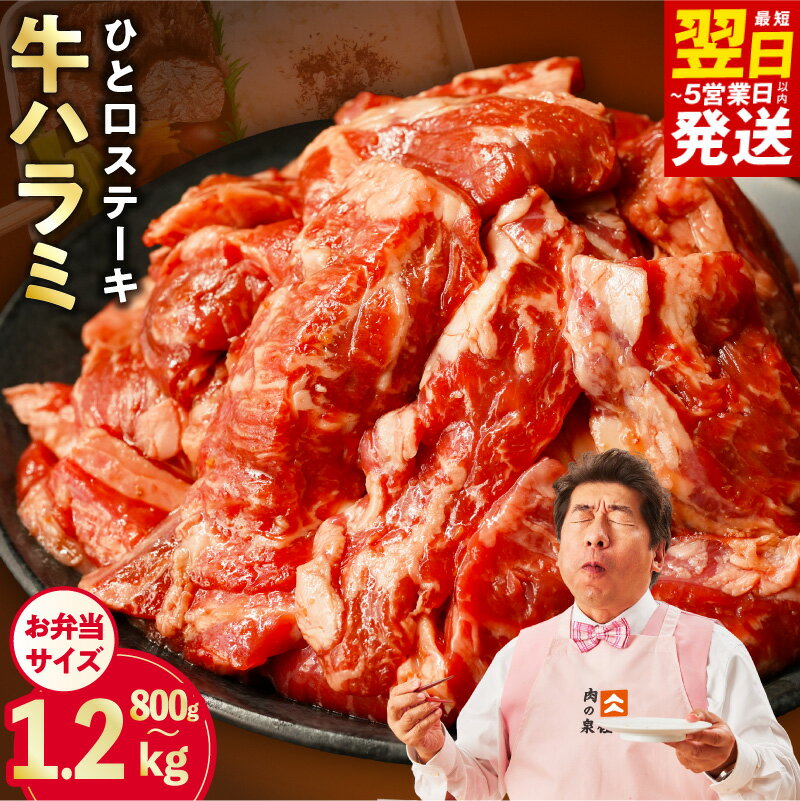 【ふるさと納税】【発送月が選べる】 お弁当サイズ 牛ハラミ ひと口ステーキ 選べる内容量 800g/1.2kg ハラミ 特製 コク 旨ダレ 氷温熟成 旨味付け 小分け 味付き 不揃い バラ凍結 冷凍 牛肉 熟成肉 お弁当 ふるさと納税オリジナル 最短 翌日発送 5営業日 泉佐野市 送料無料