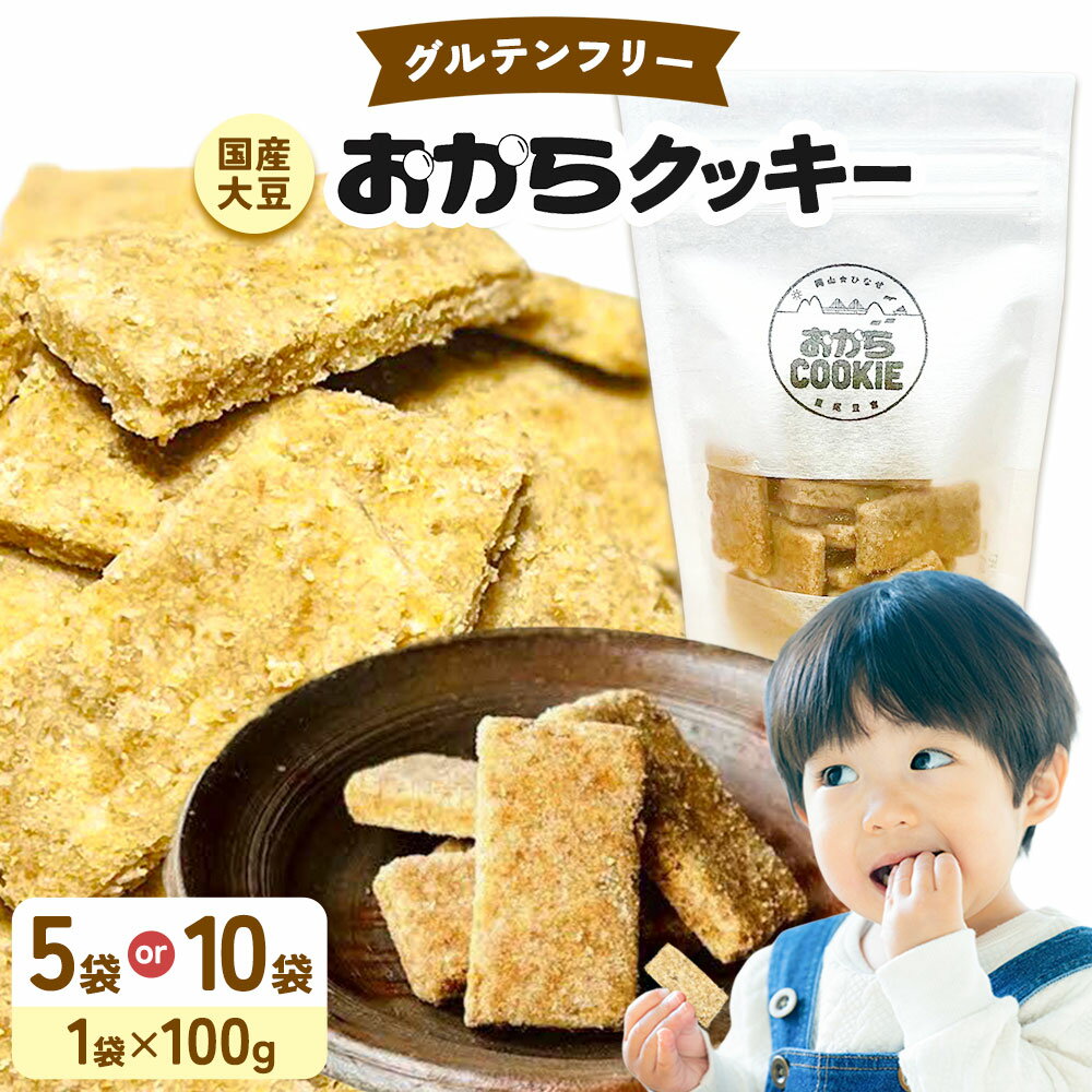 【ふるさと納税】グルテンフリー 国産大豆のおからクッキー 選べる 100g×5袋 100g×10袋 国産 大豆 米粉 星尾豆富店 星尾純一《30日以内に出荷予定(土日祝除く)》岡山県 備前市 お菓子 おかし おから クッキー 無添加 ヘルシー おやつ 健康 美容 ギフト のし 子供