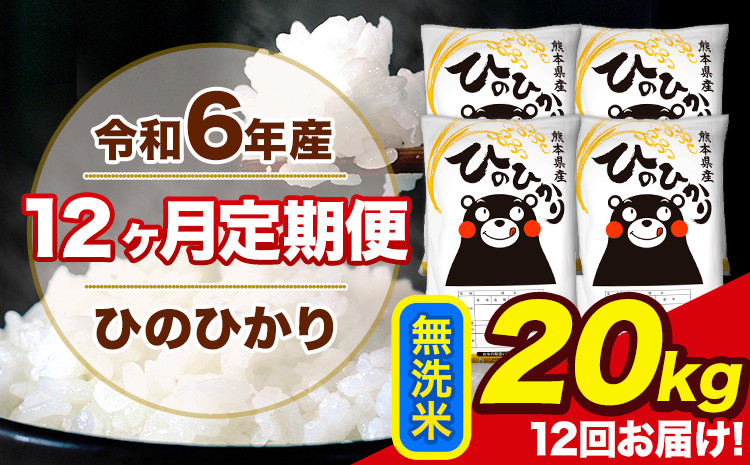 
            令和6年産 【12ヶ月定期便】 ひのひかり 無洗米 20kg 5kg×4袋 計12回お届け 熊本県産 こめ コメ 無洗米 精米 荒尾市 ひの 米 定期 《お申込み月の翌月から出荷開始》
          