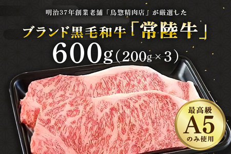 常陸牛A-5サーロインステーキ用 600g（200g×3） （茨城県共通返礼品 / 茨城県産） A5ランク A5 和牛 牛肉 3人前 58-B