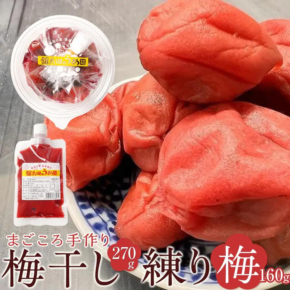 【先行予約】梅干し 宮城県角田産 無添加 まごころ手作り梅干し(270g)・練り梅(160g)１セット【10月上旬以降順次発送】｜梅干し 練り梅 パウチ