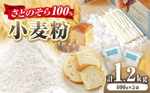 小麦粉 (中力粉) 400g × 3袋 セット 計1.2㎏ さとのそら 100％  |  こむぎこ 中力粉 中力 小麦 こむぎ 小分け 千葉県 君津市