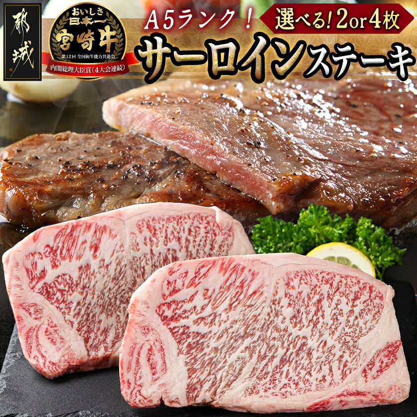 【ふるさと納税】【枚数が選べる！】宮崎牛(A5)サーロインステーキ - 霜降りステーキ用牛肉 最高等級5等級 国産黒毛和牛 選べる枚数 2枚/4枚 ギフト 贈答用 送料無料 SKU-0117【宮崎県都城市】