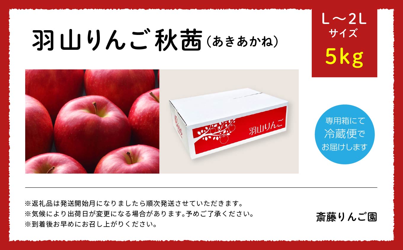 《2025年10月下旬以降順次発送》羽山のりんご　秋茜L〜2Lサイズ5kg【斎藤りんご園】