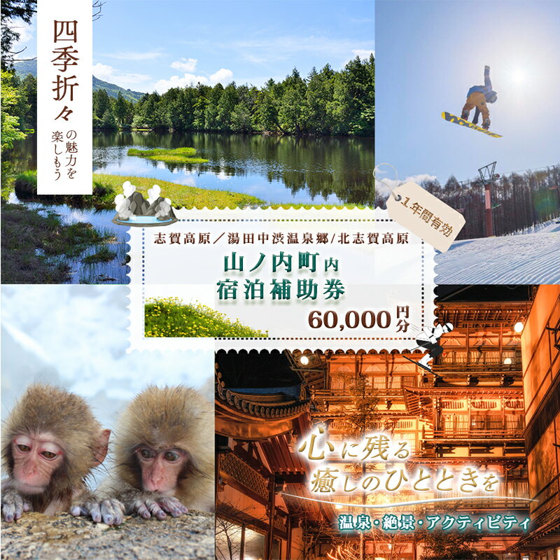 【ふるさと納税】宿泊券 山ノ内町内宿泊補助券 12枚 60,000円分 旅行 チケット 宿泊 補助券 志賀高原 湯田中渋温泉郷 北志賀高原 地獄谷野猿公苑 温泉 自然 観光 冬 スキー ホテル 旅館 長野県 信州 長野県山ノ内町 ギフト